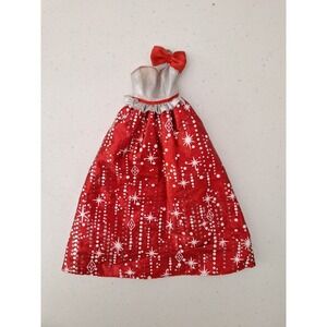 BARBIE DRESS GOWN RED SILVER METALLIC SNOWFLAKE FORMAL Christmas DOLL CLOTHES